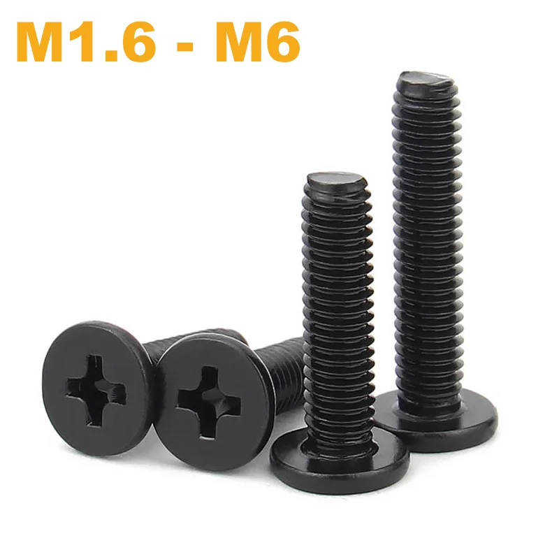 

50pcs M3/M5 Black Screws 304 Stainless Steel Laptop Screws M1.6 M2 M2.5 M4 M6 Cross Phillips Ultra Thin Flat Wafer Head Bolt