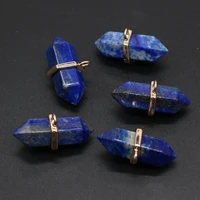 natural stone lapis lazuli hexagonal pyramid pendant charm for woman jewelry making necklace earring accessories reiki heal gift