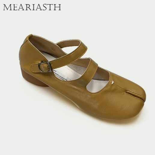 Новые балетки с круглым носком для женщин кожаные туфли двойной пряжкой и