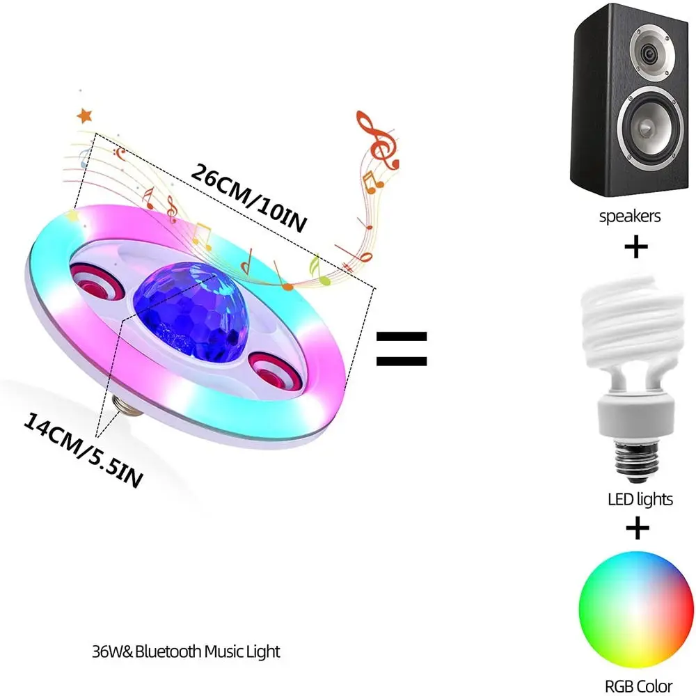 36W Bluetooth Speaker Music Night Light LED E27 Smart Bulb Indoor Ceiling Lamp with Remote Control forHome Bedroom 85-265V images - 6