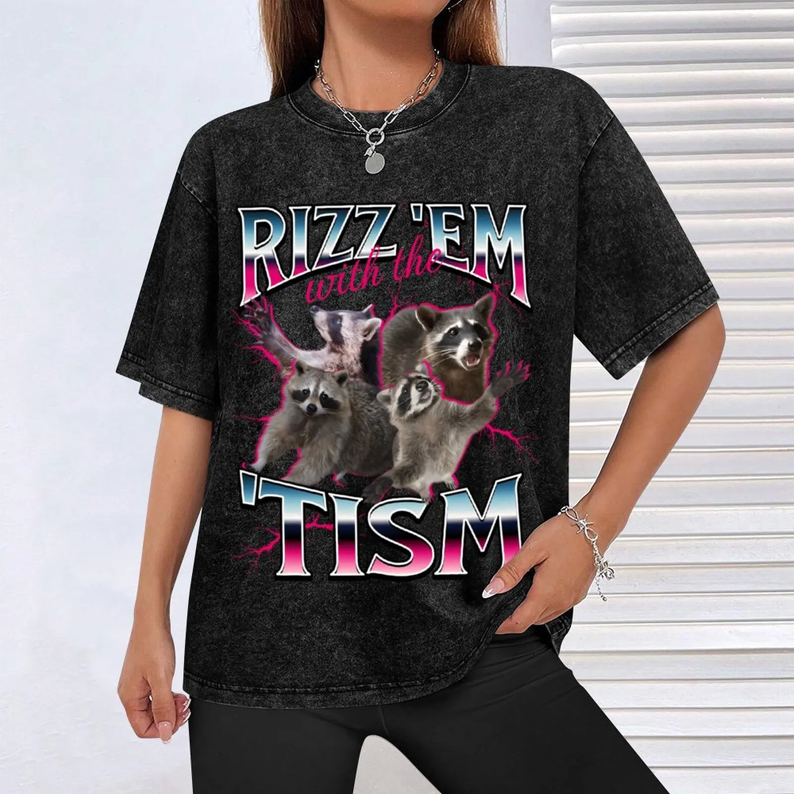 Фото Футболка Rizz Em With The Tism Meme, базовая футболка больших размеров с короткими рукавами №4