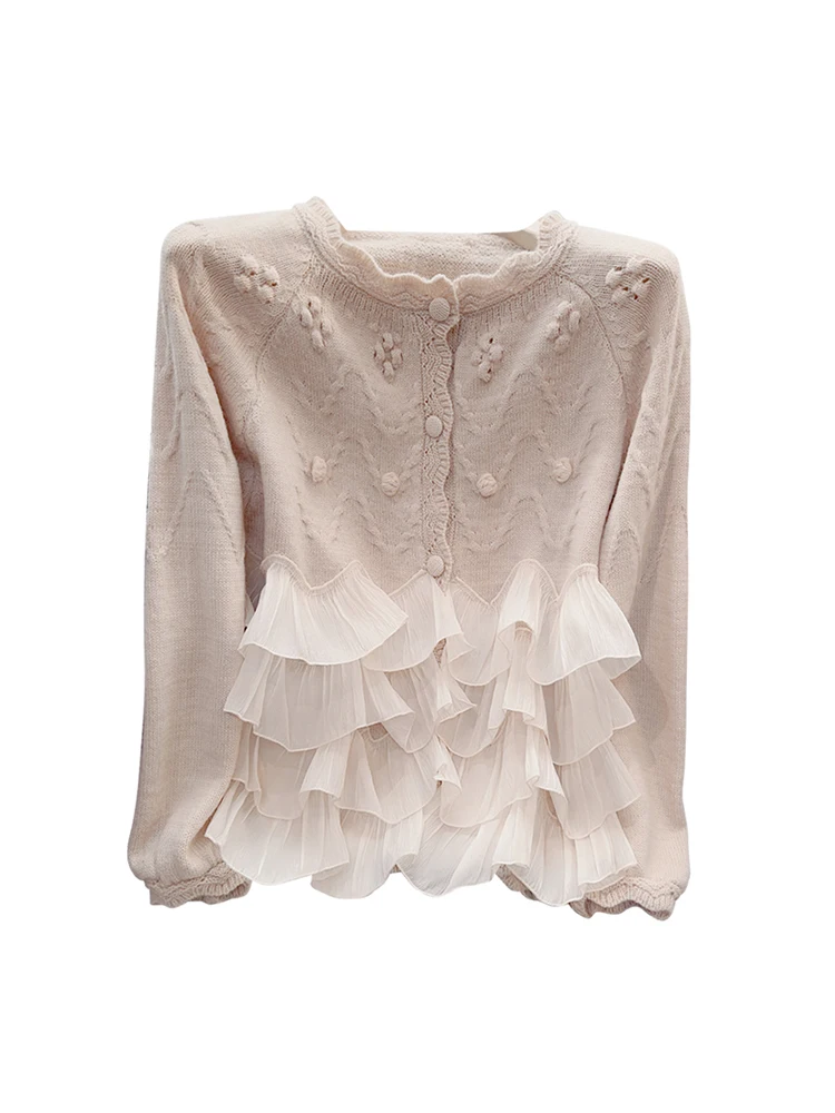 Женский абрикосовый кардиган роскошный сетчатый свитер Harajuku Y2k вязаные