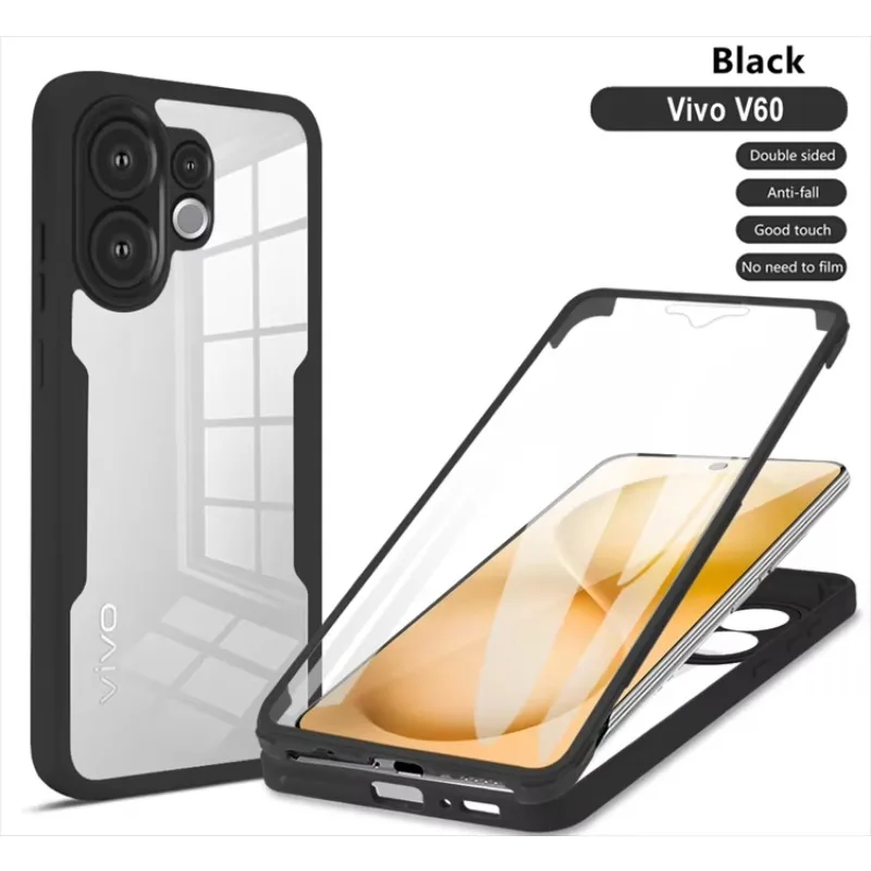 Фото Двухслойный прозрачный чехол для VIVO X300 Pro V60 Lite Y76S Y75 Y55 Y20 Y31 Y04 Y29s U5 Z6, акрил + TPU, 360-градусная защита от ударов №1