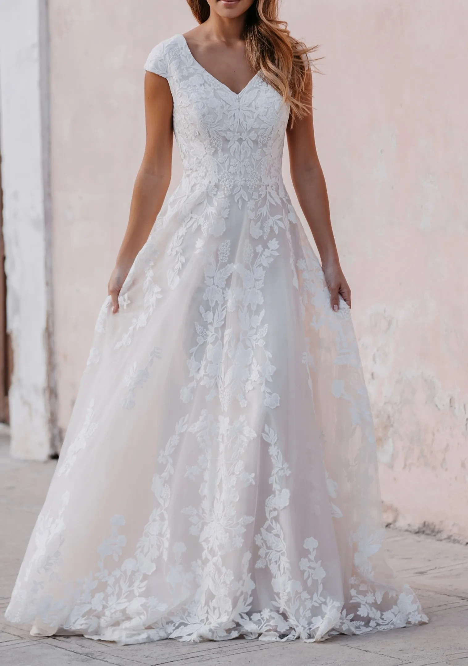 

All-season Long Sweet A-Line Satin Lace Wedding Dress WHW-039