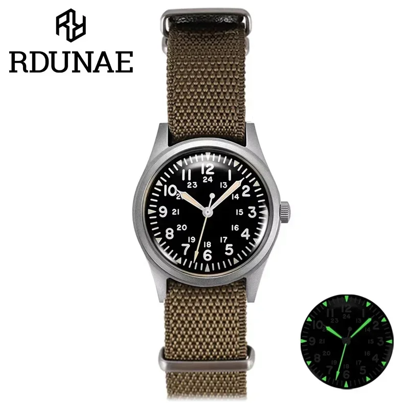 RDUNAE RA03 G10 34 5 мм Ретро Военные часы из нержавеющей стали 316L K1 Минеральное стекло