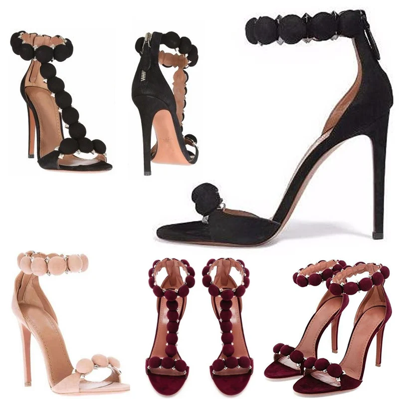 Women Stiletto Thin High Heels Ankle Strap Sandal Rivet Bridal Evening Party Dress Shoes Fashion Plus Size Lady Sandals 9-I-SL-1