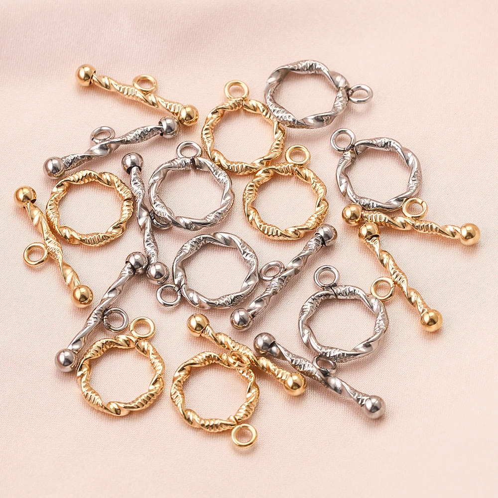 

5 Sets Gold Spiral OT Toggle Clasps 18k Stainless Steel DIY Hooks Necklace Supplies Bracelet Connectors Findings Jewelry Making