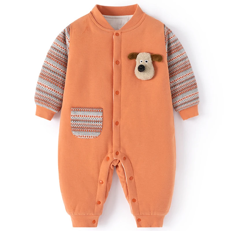 Winter Baby Girl Romper Newborn Boy Clothes Casual Cartoon Cute Stripe Warm Long Sleeve Cotton Jumpsuits Items BC562