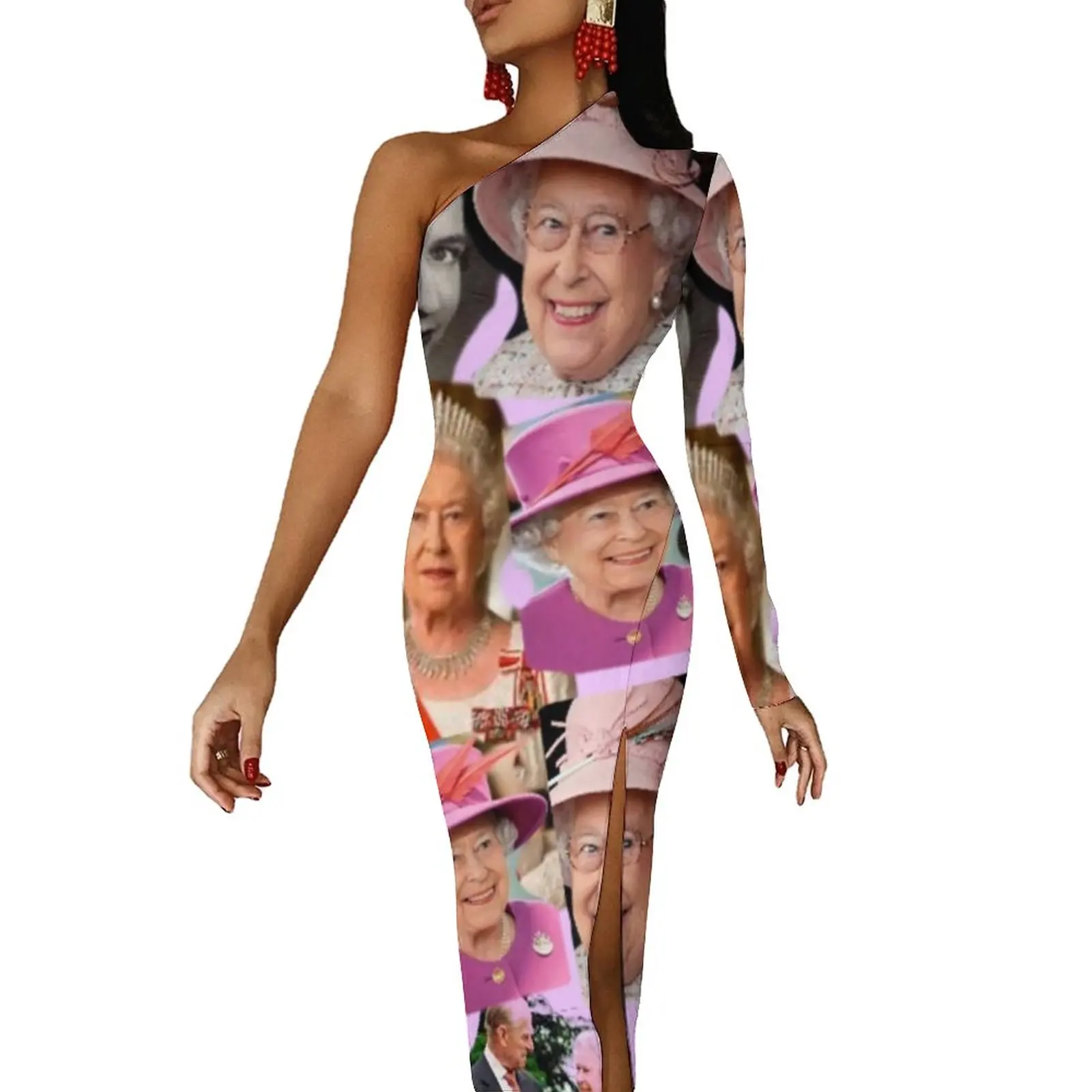 

Платье-макси с длинным рукавом и высоким разрезом