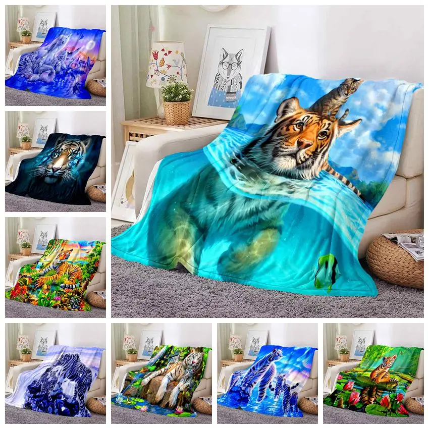 

3D Tiger blanket Super Soft For Spring Autumn Modern Line Art Sherpa Blanket Bedspread Throw Travel Dropship