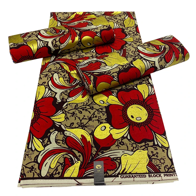 

Latest Veritable Golden Wax Guaranteed Real Batik Print Fabric High Quality Africa Pagne 100% Cotton Gold Wax Fabrics HS0409