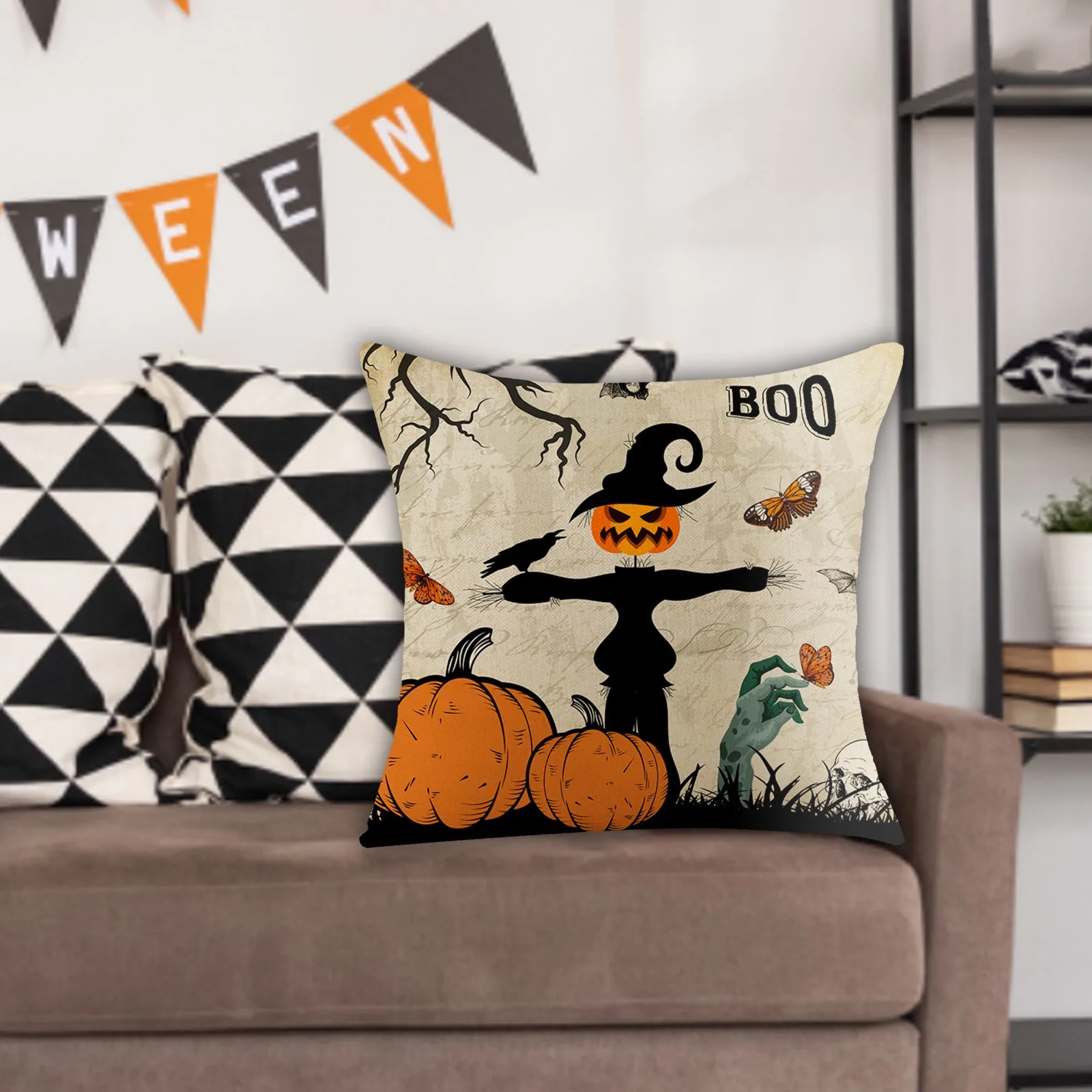 

Happy Halloween Pumpkin Flax Skin Pillowcase Easily Match Your Sofa Silk Pillowcase 100%
