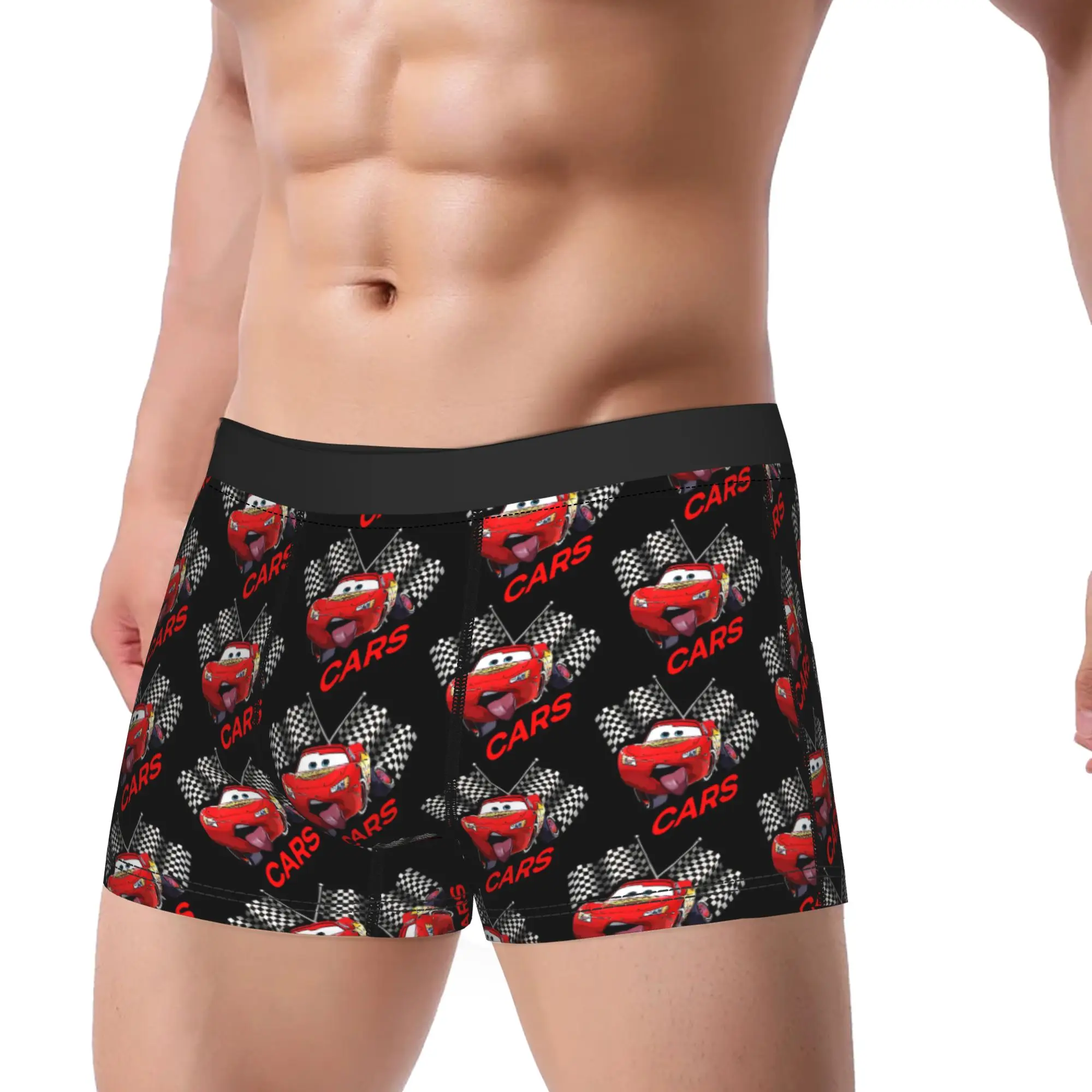 Фото Мужские трусы-боксеры Lightning McQueen Funny Cars, мягкие, модные, высококачественные, с принтом, больших размеров №2