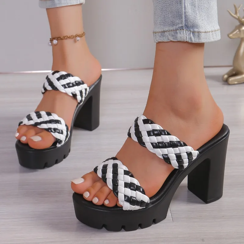 Женские туфли на ремешке с открытым носком Разноцветные классические шлепанцы