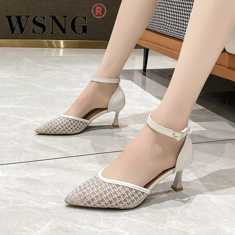 

Fashion Women's High Heel Sandals 2022 Summer New Stiletto High Heels Pointed Toe Pumps One Word Buckle Design Women's Sandals