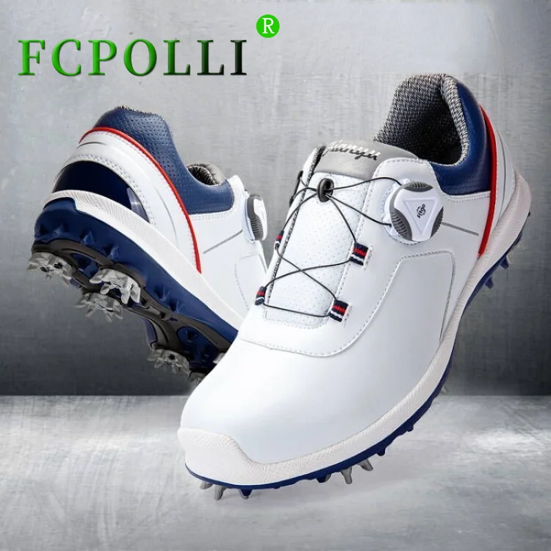 

Autumn Golf Shoes for Men Quick Lacing Gym Sneakers Mens Genuine Leather Spikes Golf Training Mens Anti Slip Sport Shoes Men