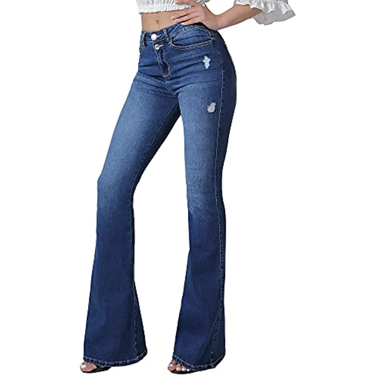 VIPONES Bell Bottom Jeans for Women High Waisted Flare Jeans with Classic Wide Leg Ripped Denim Pants streetwear