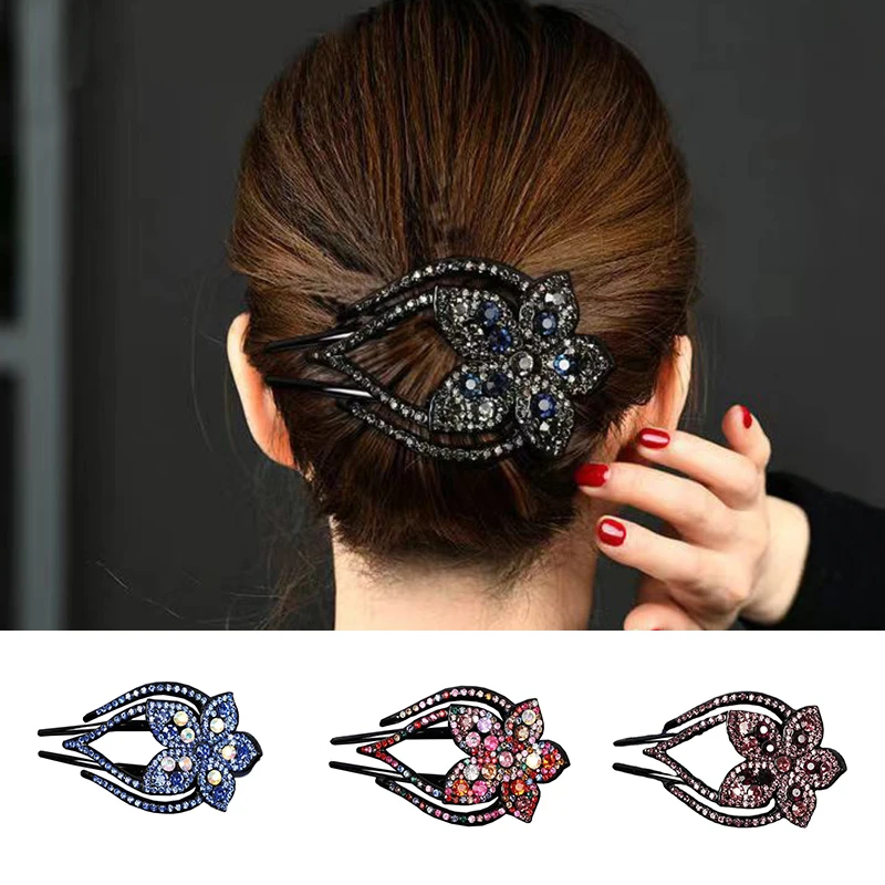 

Rhinestone Beaded Hair Clip Shiny Hair Claw Barrettes Retro Headwear Three Teeth Ponytail Clip Hair Comb Hair Accessories