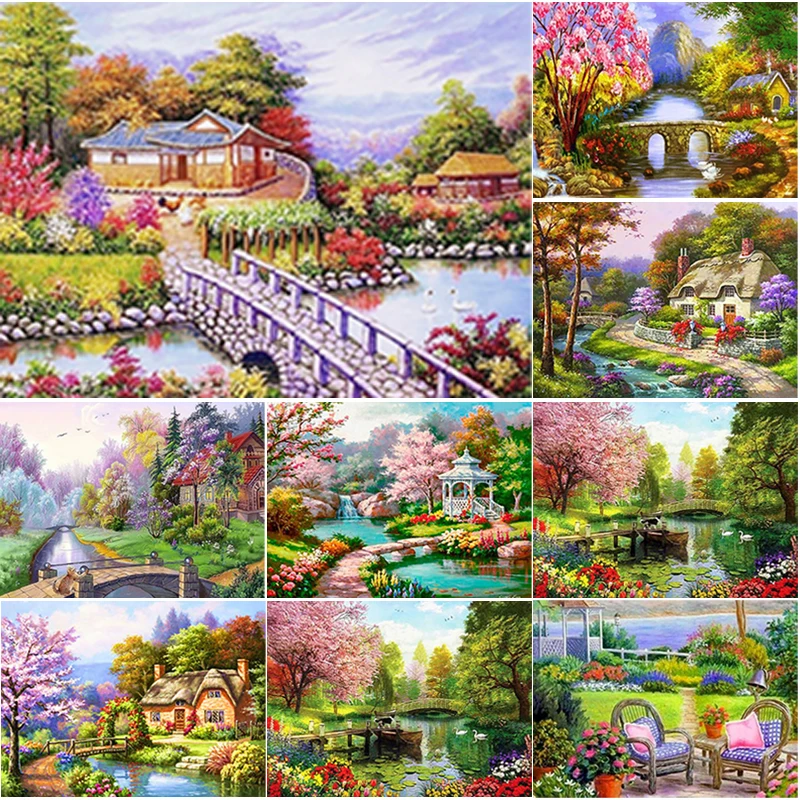 

5D DIY Diamond Painting Village Scenery Flowers Full Drill Embroidery Mosaic Art Picture Cross Stitch Kit Living Room Decor Gift