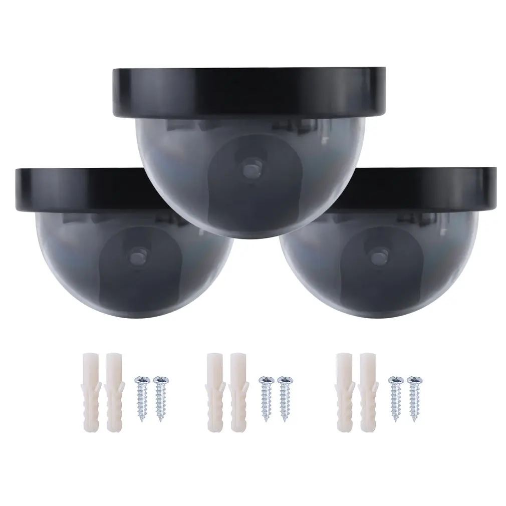 

3pcs Outdoor Indoor Dome Shape Dummy Camera Surveillance Simulation Camera Security Cam With Warning Flash LED Light