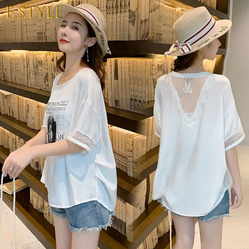 

F GIRLS Harajuku Fashion Korean Tops Midi Loose Pulovers Short Sleeve Graphic Women T-shirt Summer Clothes Sexy T Shirt Casual