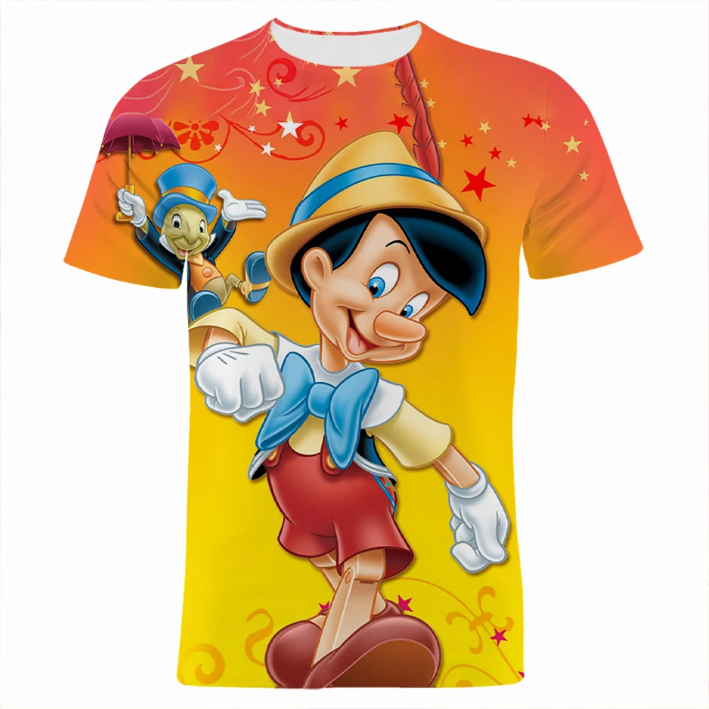 

Летние мужские футболки 2022, футболки с мультяшным 3D рисунком из мультфильма «Пиноккио Дисней», уличная одежда