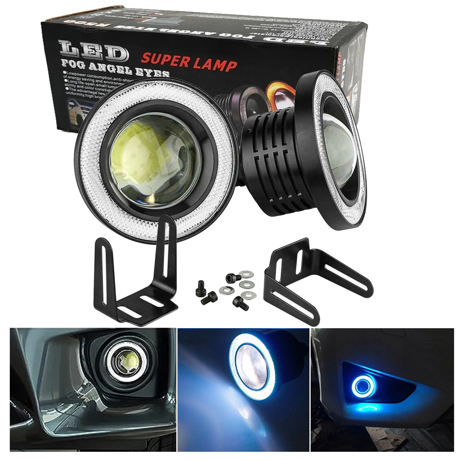 

2pcs High Power LED Fog Light Projector Lens Super Lamp Fog Angel Eyes Ice Blue Halo Daytime Running Light DRL Car Truck ATV SUV