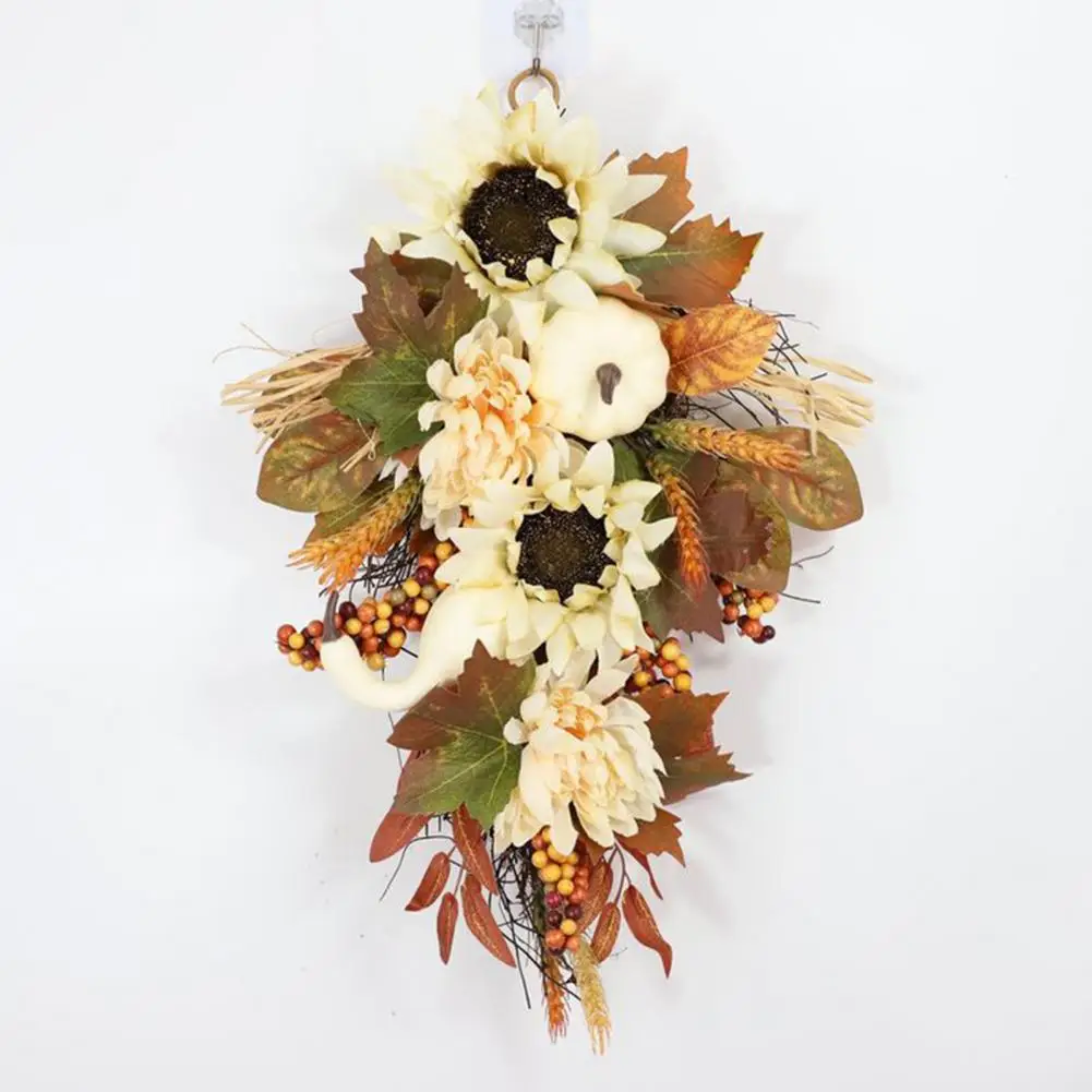 

Autumn Harvest Wreath Autumn Harvest Decor White Sunflower Pumpkin Maple Leaves Berry Wreath Indoor Outdoor Wall Door for Fall