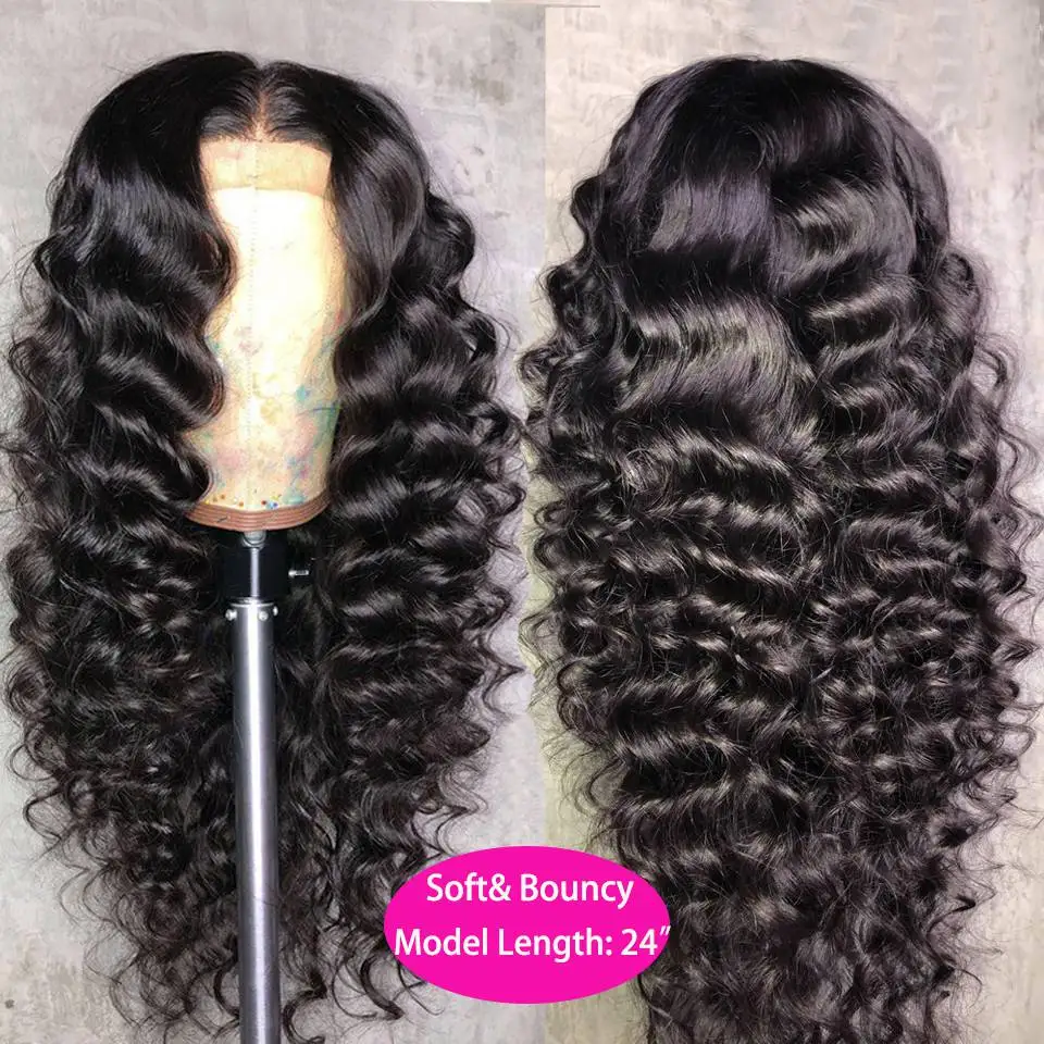 180density 26''Transparent Lace Front Fiber Hair Wigs Water Wave Pre Plucked Natural Black Wig On Sale Clearance