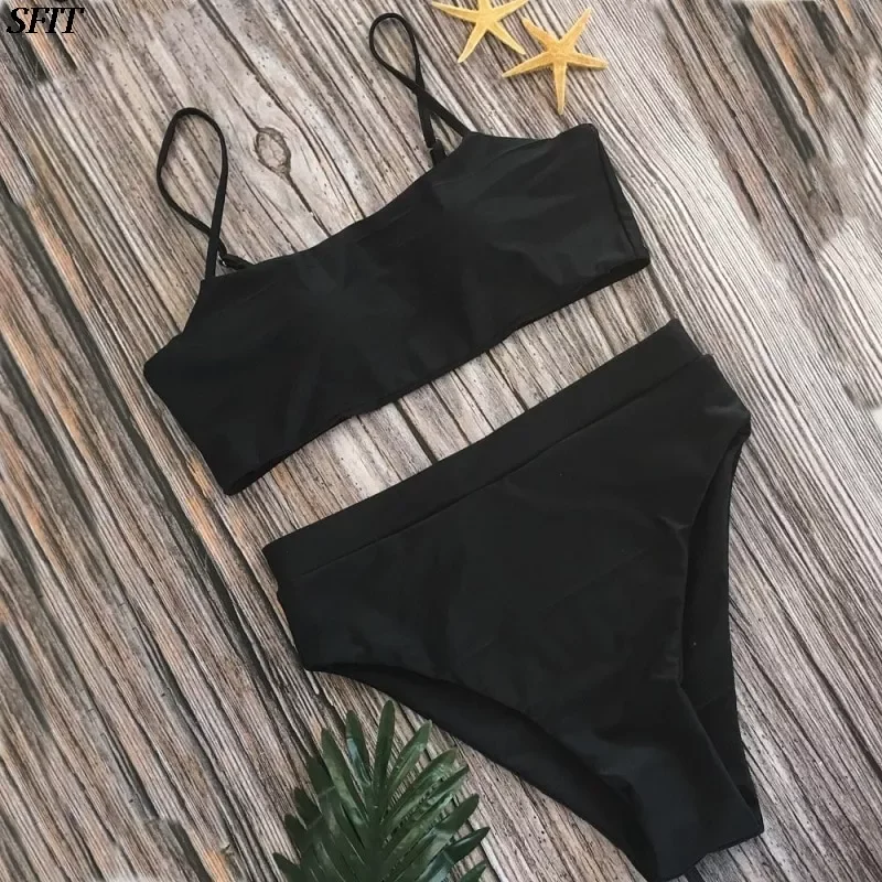 

SFIT Sexy Bikinis Solid Push Up Bikini 2021 Hot Sale Padded Bra Straps High Waisted Swimsuit Female Swimwear Women's Biquini