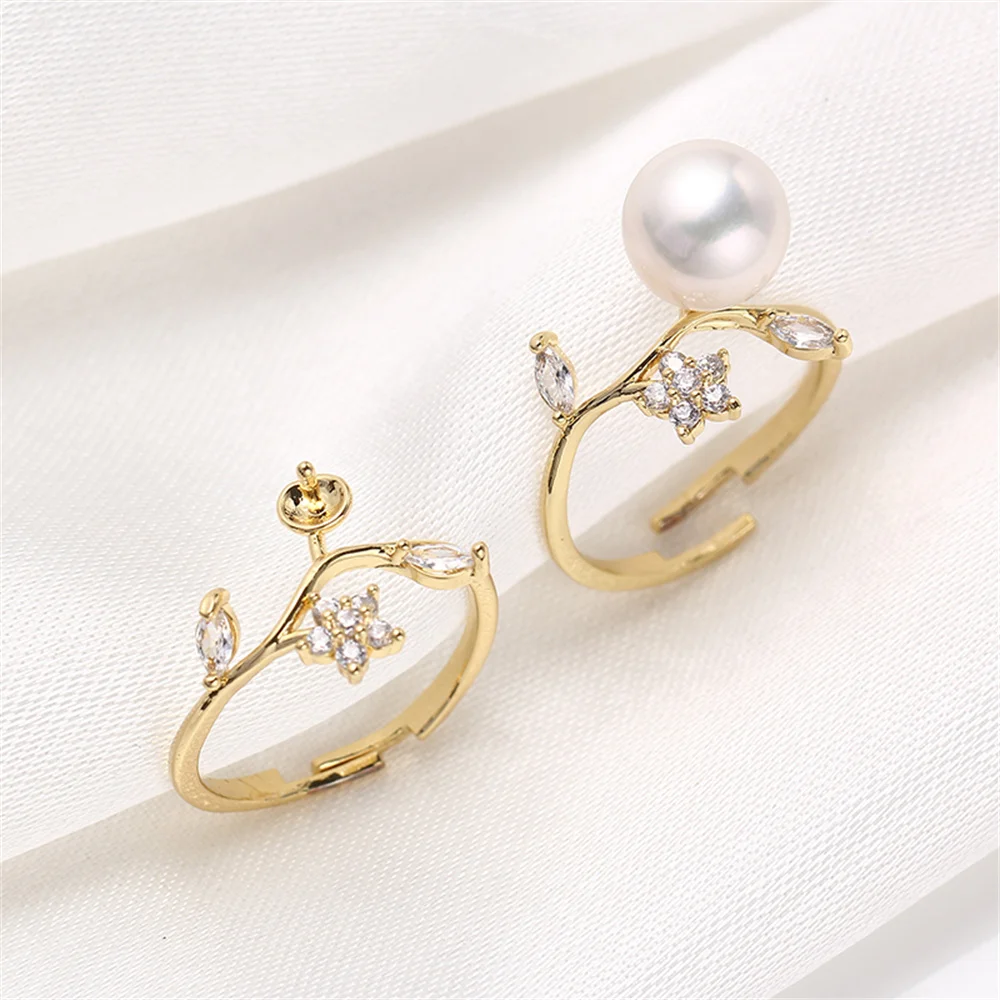

China-made 14k gold clad colorful ring micro zirconia flower pearls DIY accessories accessories