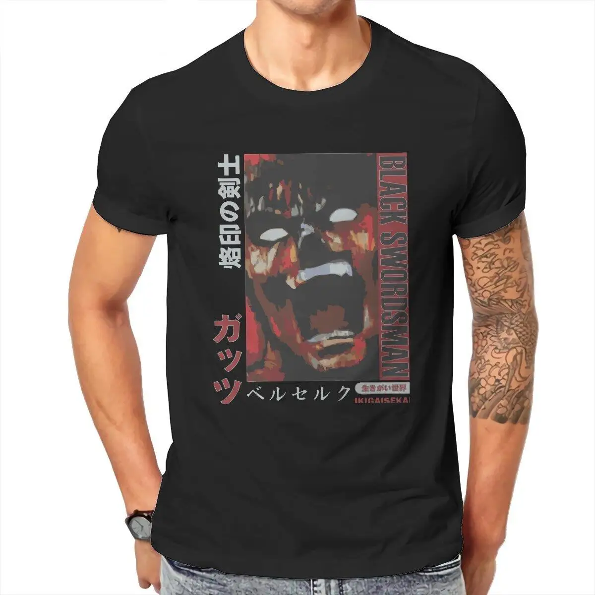 Fashion Black Swordsman  T-Shirts Men O Neck Pure Cotton T Shirts Berserker Short Sleeve Tees Original Clothes