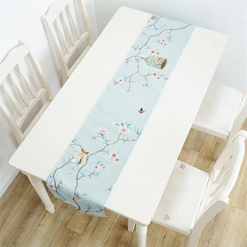 

Flower and bird meticulous painting Chinese table runner dining table home hotel decoration table runner