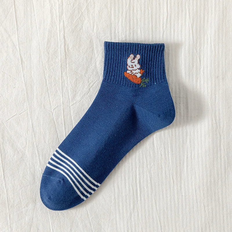 

Синие женские носки из чистого хлопка, тонкие Носки с рисунком кролика, моркови, Мультяшные японские милые носки для девочек