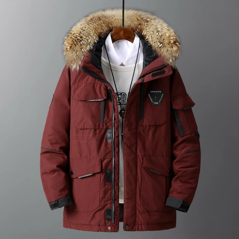 Winter Warm Men Parka Coat Thicken Fur Collar Hooded Men Jacket Casual Long Sleeve Zipper Outdoor Clothing Male Jackets New 2022