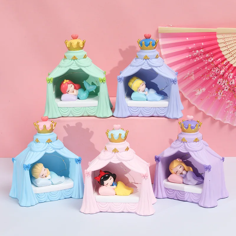 Disney Small Night Light Lamp Anime Figure Frozen Princess Cartoon Kawaii Girls Room Decor Figurine Model Table Lamp Toys Gift