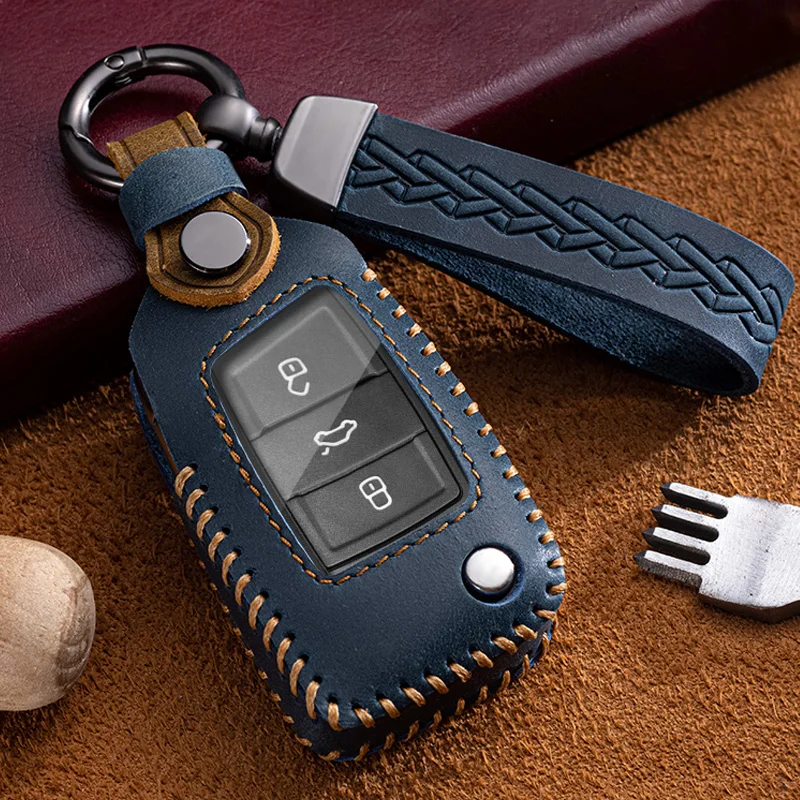 

Genuine Leather Key Case Remote Cover for VW Volkswagen Golf 7 4 6 Passat B8 B5 B6 Tiguan Bora MK2 Touareg Polo Car Accessories