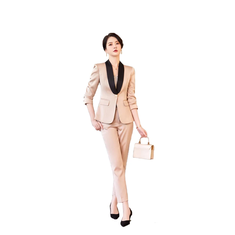 High End Formal Suits Women New Spring Fashion Temperament Acetate Satin Slim Business Blazer And Pants Office Ladies Work Wear