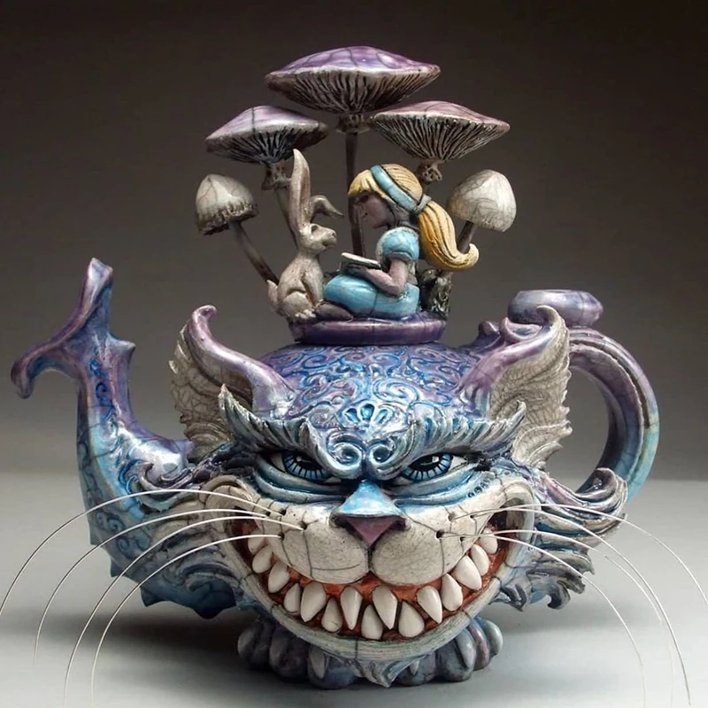 

Handmade Art Garden Ornament Cat Teapot Devil Cat Creative Home Desktop Ornament Cat Fish Bird Resin Crafts