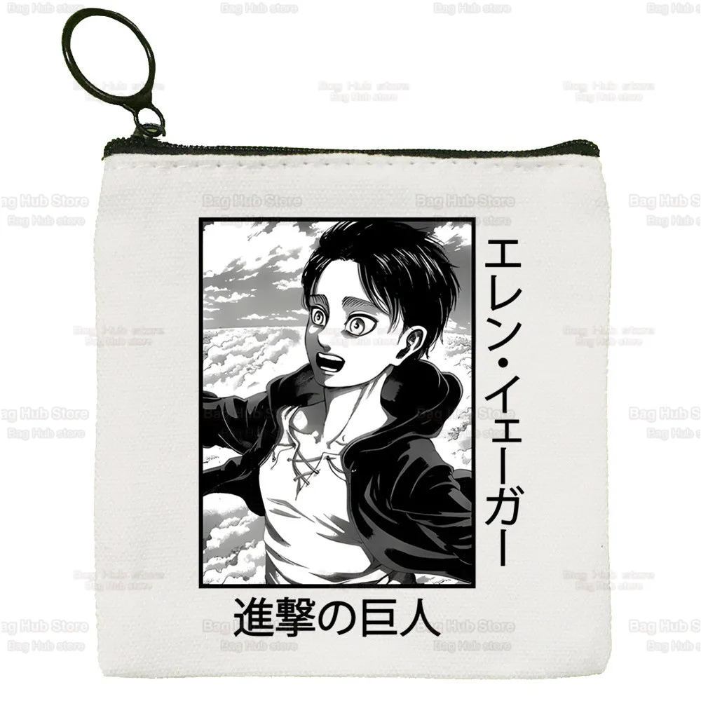 Attack On Titan Canvas Card Coin Purse Mikasa Eren Yeager Liberty Female Cute Simple Shingeki No Kyojin Coin Mini Zipper Bag