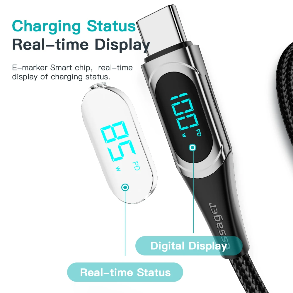 Фото Кабель Essager Pd 100 Вт с Usb C на Usb C, быстрое зарядное устройство, цифровой шнур для передачи данных для Samsung, Xiami, Huawei, MacBook, iPad, кабель Type C №4