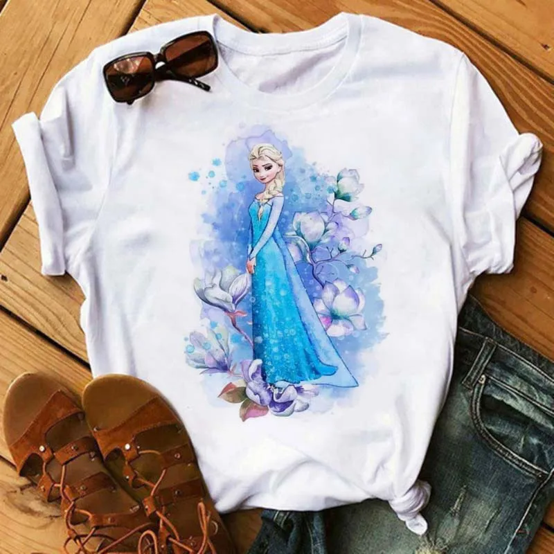 Disney Cartoon Frozen Anna Princess Tshirt Streetwear Summer T Shirt Women Harajuku T-shirts Kids Tops Hip Hop Loose Female Tees
