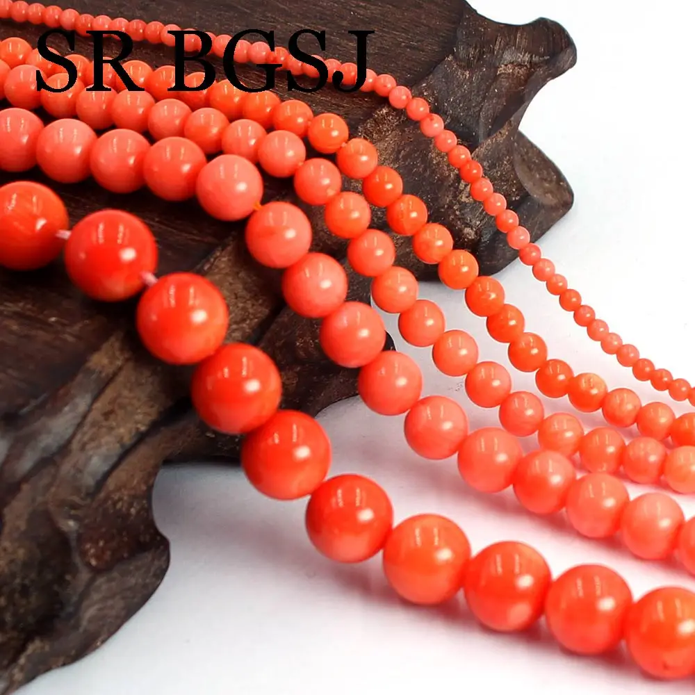 

2-8mm Round Natural Orange Coral Gems Natural Jewelry Making Loose Beads 15"