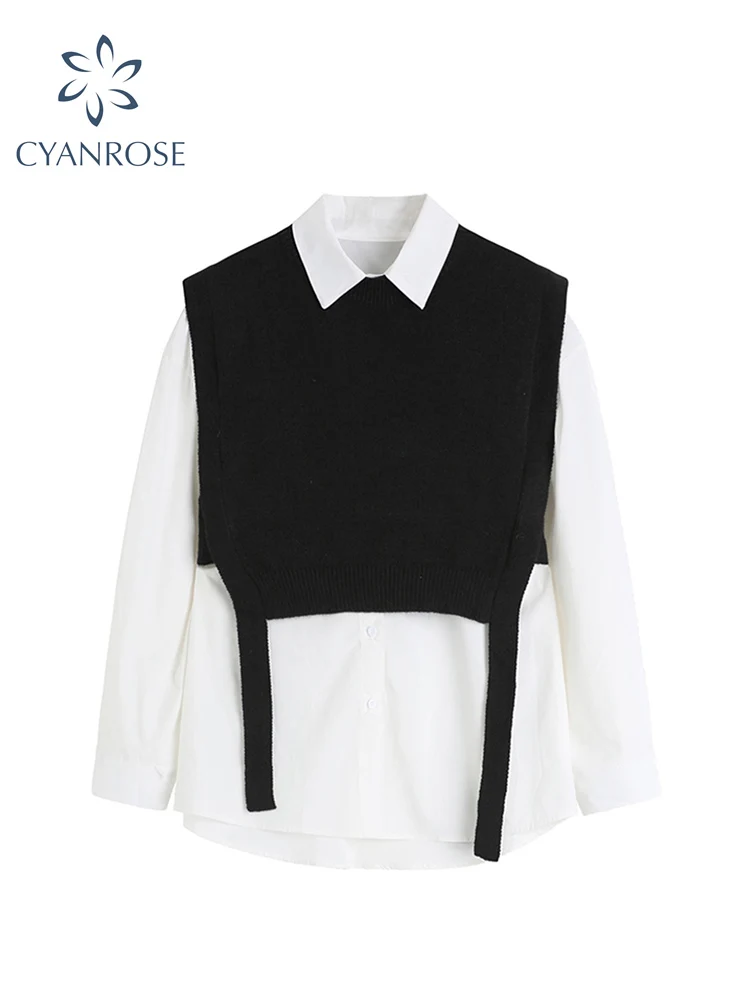 Женская свободная белая рубашка с отложным воротником Корейская Весенняя