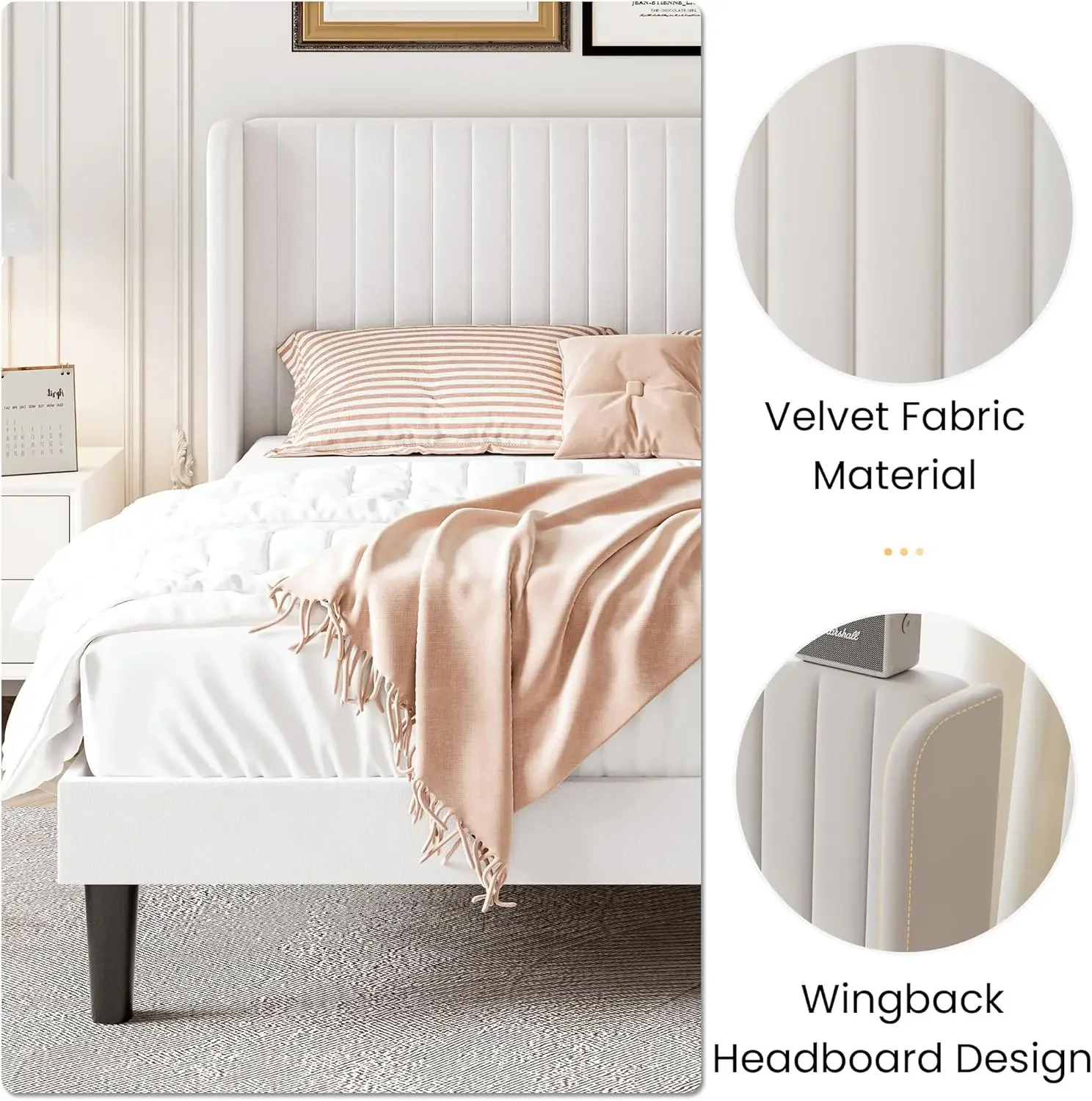 Полноразмерный бархатный каркас кровати с вертикальным тафтинговым изголовьем