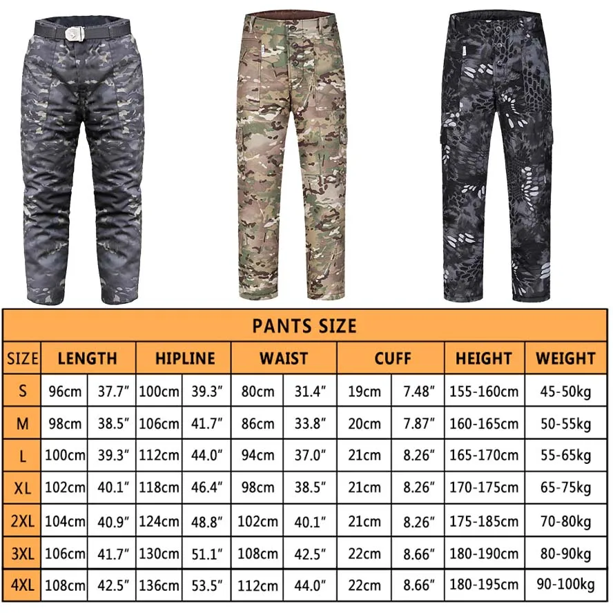 -25°F Outdoor Thick Cotton Pants Waterproof Hunting Clothes Airsoft Camping Winter Army Camouflage Pants Military Tactical Pants