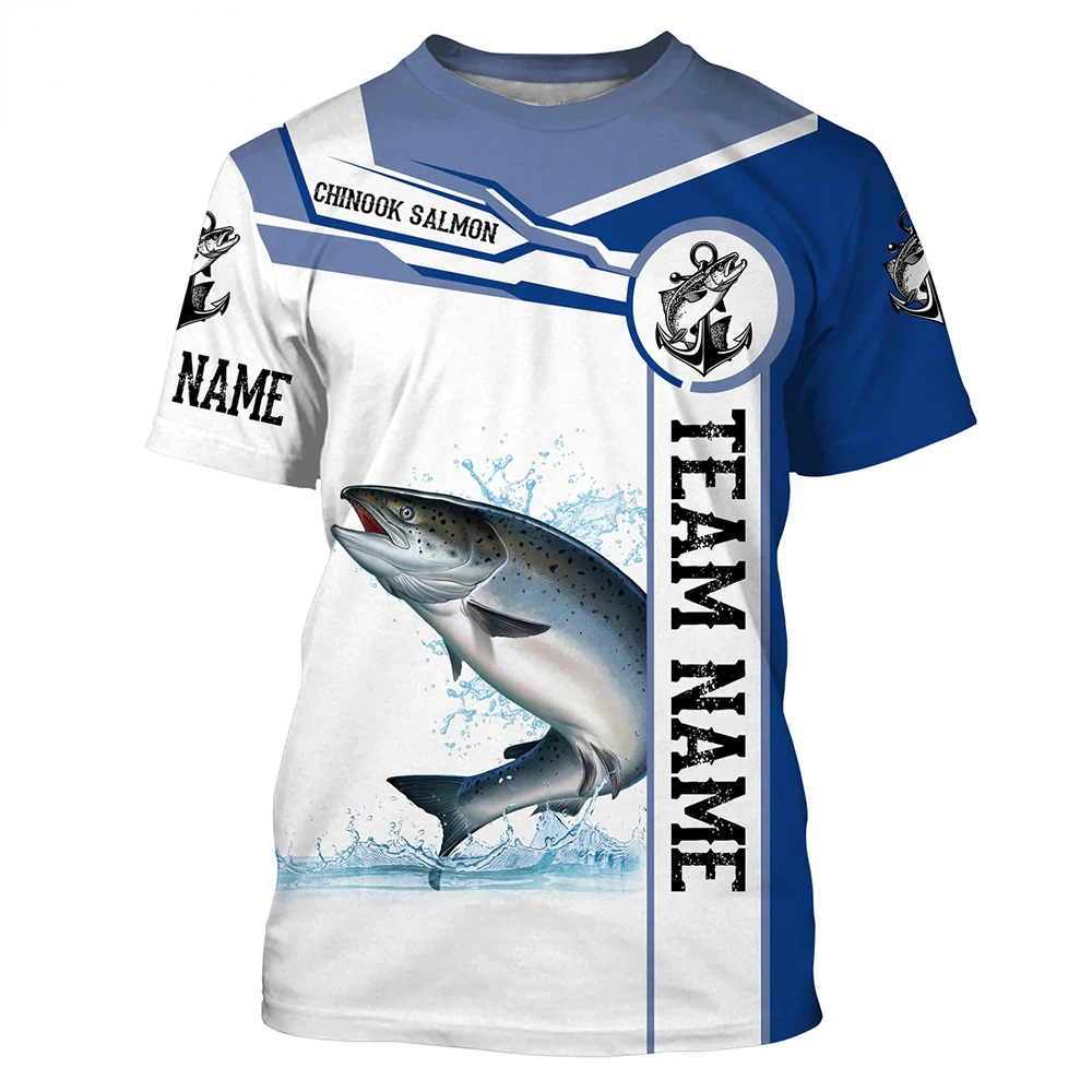 

Summer New Fashion Salmon Fishing Custom Name 3D Printing T-Shirt Men Cool Summer Unisex Casual T-Shirt