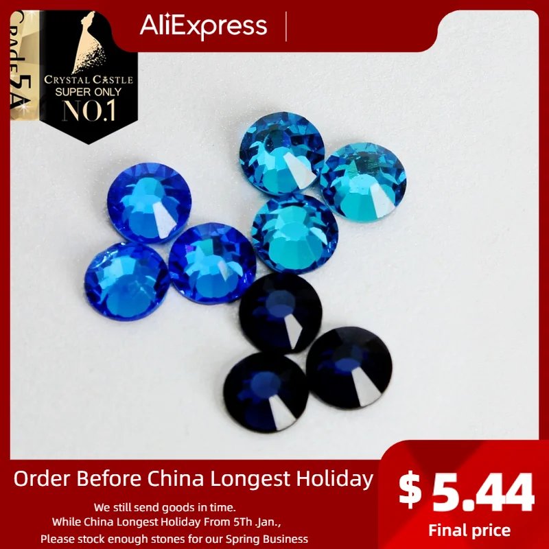

Crystal Castle Best Quality Iron On Strass Capri Blue Indicolite Montana Glass Hotfix Rhinestones Decorative Stones For Crafts