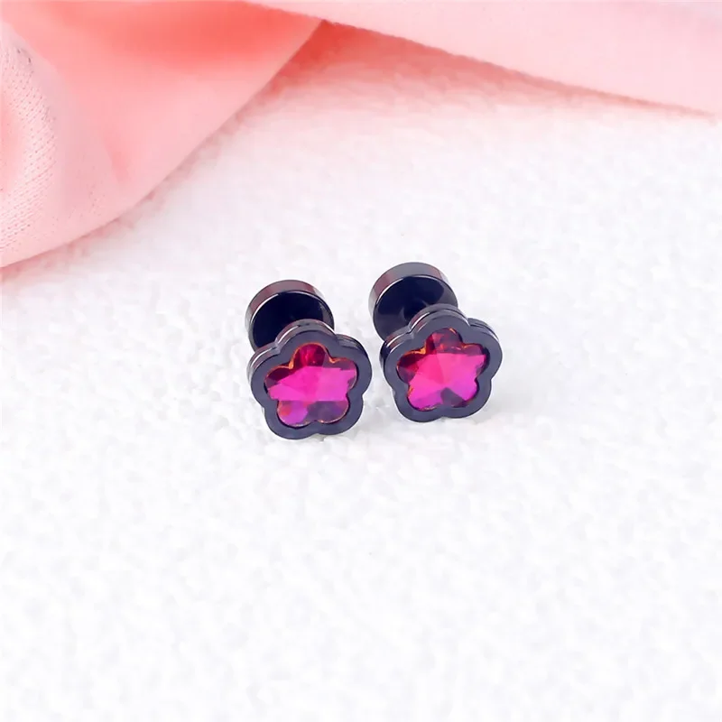 Модные Разноцветные серьги-гвоздики в стиле панк с цветами и кристаллами из