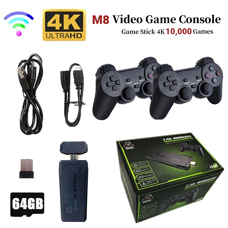 

M8 Video Game Console 2.4G Double Wireless Controller Game Stick 4K 10000 games 64GB 32GB Retro games For PS1/GBA boy gift